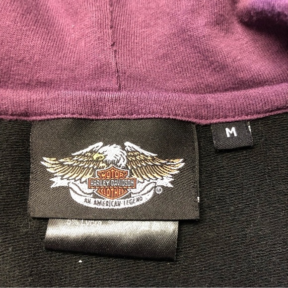 Harley Davidson Black/Purple/White Embroidered Zip Up Hoodie Size Med - Picture 6 of 13